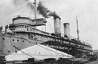 Photo # NH 52855: USS Charles loading troops at Southampton, England, 27 Sept. 1918
