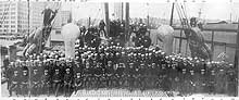 Photo # NH 99072: Panoramic photograph of USS Henry R. Mallory's Officers and Crew, March 1919.